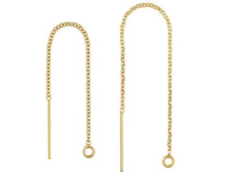 2prs 14K Gelb Gold gefüllt Einfädler Kabelkette mit offenem Ring, Gold gefüllt Ohrring Einfädler, Kabel Kette Ohrring, Goldfäden 65mm 80mm
