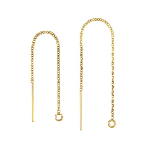 2prs 14K Yellow Gold Filled Threader kabel ketting met open ring, Gold Filled Earring Threader, kabel ketting oorbel, gouden draden 65mm 80mm