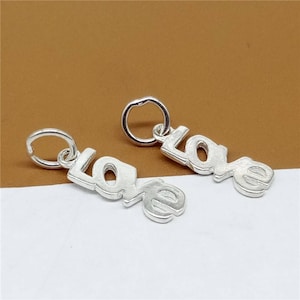 10 Sterling Silver Love Word Charms, Shiny Love Charms, 925 Silver Love Word Charms for Valentines Bracelet Necklace