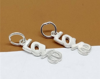 10 Sterling Silver Love Word Charms, Shiny Love Charms, 925 Silver Love Word Charms for Valentines Bracelet Necklace