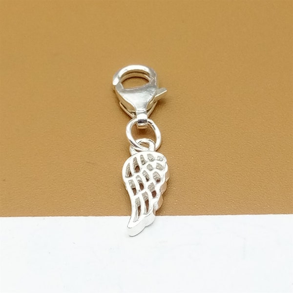 Sterling Silver Angel Clip On Charm, 925 Silver Angel Wing Clip Charm, Small Angel Charm with Clip On Lobster Clasp for Bracelet Necklace