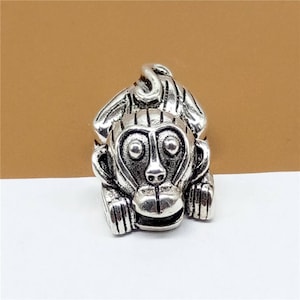 Sterling Silver Monkey Bead, Sterling Monkey Bead, 925 Silver Monkey Bead, Monkey Bracelet Bead, Necklace Bead, Monkey Coin Bead