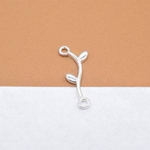6 Sterling Silber Blatt Zweig Verbinder Charms, 925er Silber Blatt Charm, Blumen Charm, Natur Charm, Armband Charm, Halskette Charm