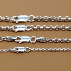 Sterling Silver Rolo Chain Lobster Clasp, 925 Silver Belcher Chain, Oxidized Rolo Necklace Chain 2mm 3mm 3.5mm 4mm 18 20 22 24 26 28 30 32