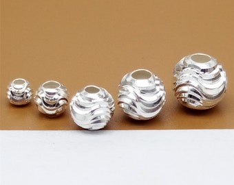 Sterling Silver Diamond Cut Beads, Swirl Cut Bead, Spiral Cut Bead, Corrugated Style Beads , 925 Silver Pumpink Style Round Beads