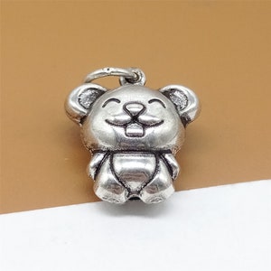 Dije de ratón de dibujos animados en plata de ley 925, hueco y oxidado, de dos caras, para pulsera y collar.
