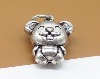 925 Sterling Silber Cartoon Stil Maus Anhänger hohl oxidiert 2-seitig für Armband Necklace