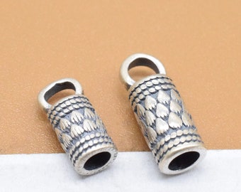 4 Sterling Silver Lotus Cord End Caps, 925 Silver Leather Cord End Cap w/ Loop, Lotus End Cap, Flower Cord Cap, Bracelet Connector