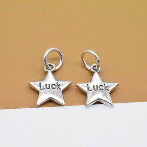 4 Sterling Silver Luck Star Charms 2-Sided, 925 Silver Star Charm, Fortune Charm, Pentagram Charm, Bracelet Charm, Necklace Charm