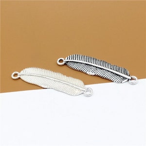 2 Sterling Silver Feather Connector Charms, 925 Silver Feather Connectors, Feather Charm Connectors for Bracelet