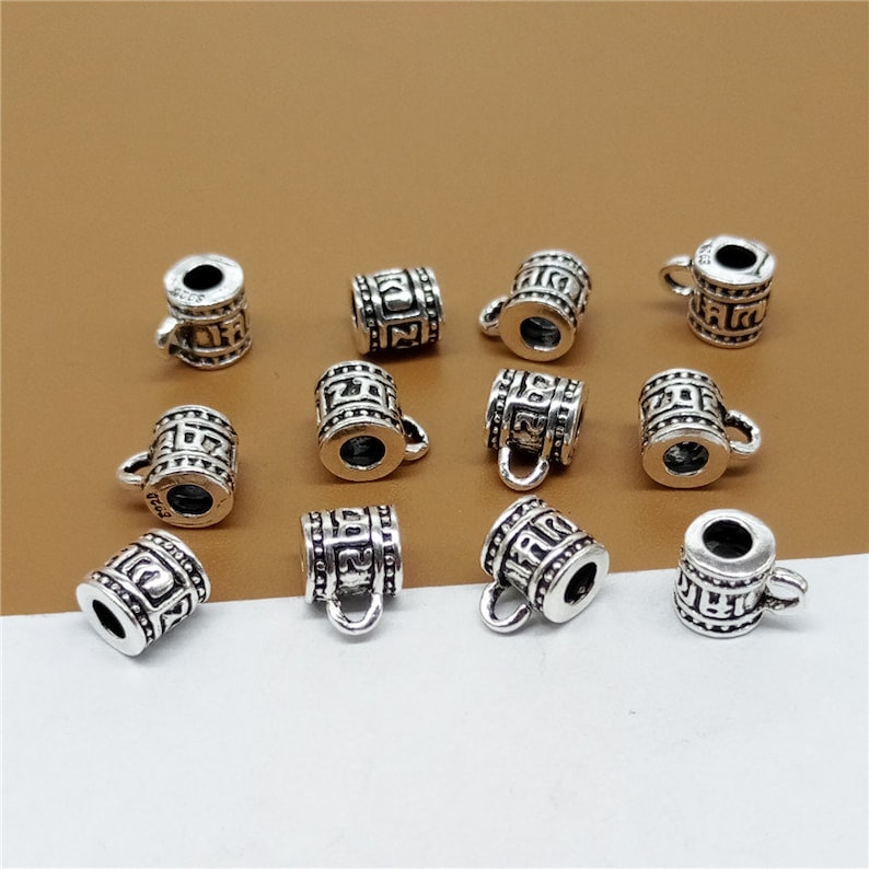 5 Sterling Silver Om Bail Beads 925 Silver Om mani padme hum Bail Beads Tube Bead Charms