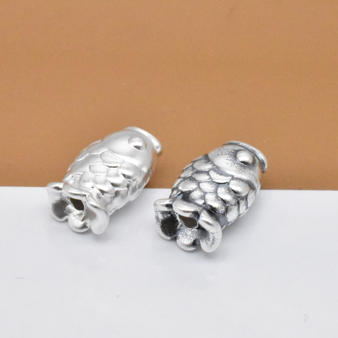 2pcs Fine Silver Fish Beads Sterling Silver Fish Bead Fine Etsy