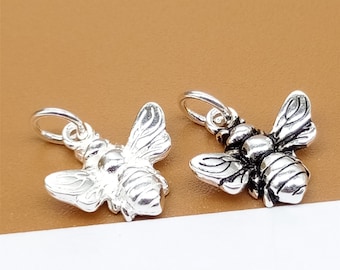 5 Sterling Silver Bee Charms 3D, Honey Bee, Oxidized Shiny Bee Charm, 925 Silver Bee Charm, Bracelet Charm, Necklace Charm