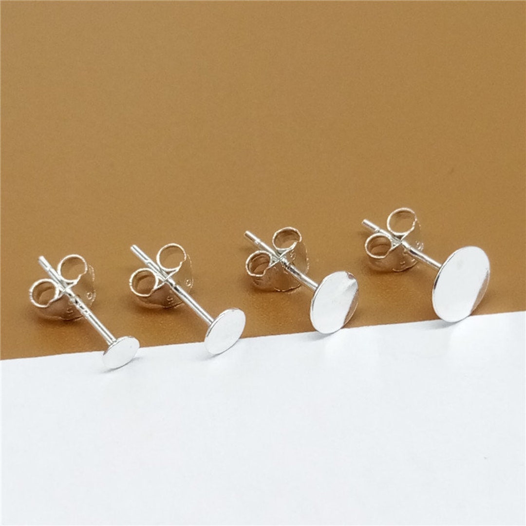 Sterling Silver Earring Findings- Simple Earring Studs with Ring, Earring  Post Ball Studs with Hooks - 2 pairs.