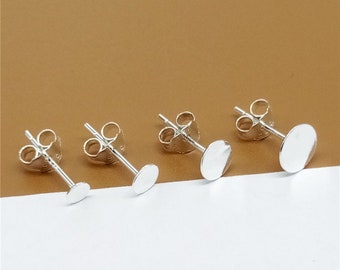 20 pares de postes para aretes de plata esterlina con reverso plano 1.5 mm 2 mm 3 mm 4 mm 5 mm 6 mm 7 mm 8 mm, poste para aretes de plata 925 con tapón, almohadilla plana