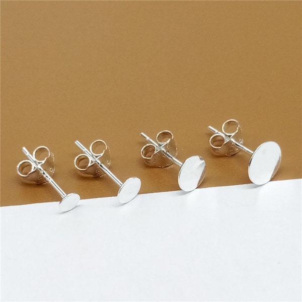 20 paires de boucles d'oreilles en argent sterling avec dos plat 1,5 mm 2 mm 3 mm 4 mm 5 mm 6 mm 7 mm 8 mm, argent 925 clous d'oreilles avec bouchon, coussin plat