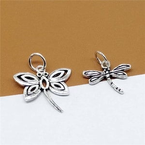 5 Sterling Silver Butterfly Charms, Dragonfly Charms, 925 Silver Butterfly Charms, Oxidized Charms for Bracelet Necklace