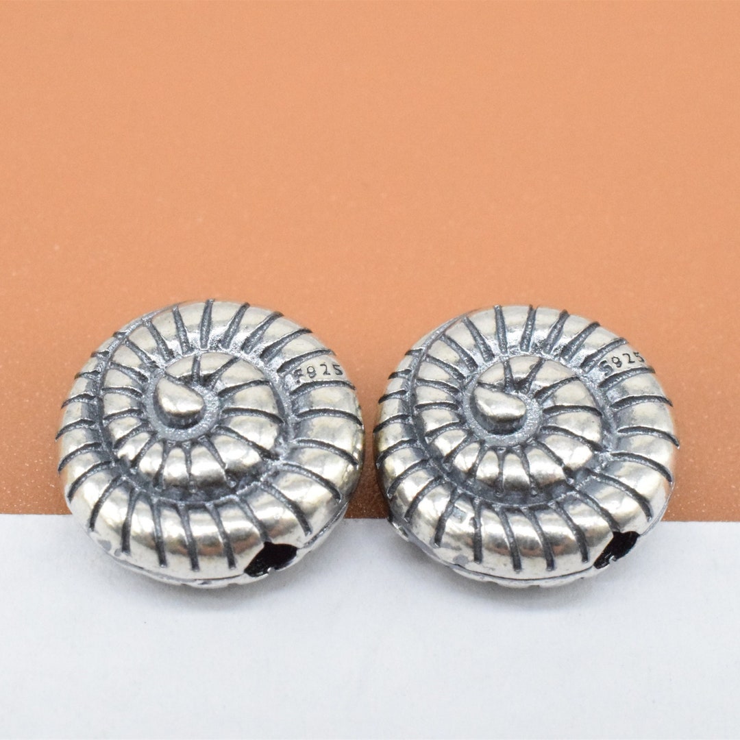 Sterling Silver Swirl Conch Bead 2-sided, 925 Silver Snail Shell Bead ...