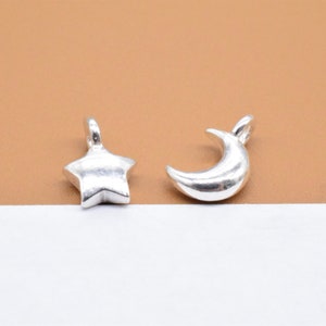 10 Sterling Silver Star Charms 2-Sided, 925 Silver Moon Charm, Shiny Star Charm, Crescent Moon Charm, Bracelet Charm, Necklace Charm