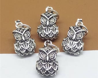 3 Sterling Silver Owl Charms 2-sided, 925 Silver Owl Charms, 925 Sterling Silver Animal Charms for Bracelet Necklace