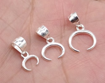 2 Sterling Silver Half Moon Charms, Crecent Moon Pinch Bails, 925 Silver Pendant Pinch Bail, Charm Pinch Bails, Necklace Bail
