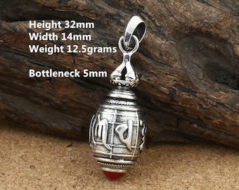 Sterling Silver Om Prayer Box Pendant, Om mani padme hum Prayer Bottle, 925 Silver Locket Pendant, Wish Box, Memory Box, Pill Box