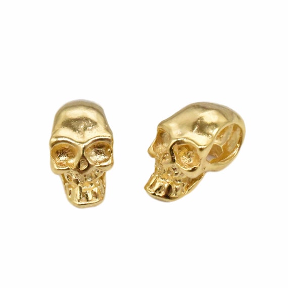 14K Gold Vermeil Style Skull Bead, 925 Sterling Silver Skull