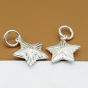 4 Sterling Silver Hollow Pentagram Charms 2-sided, 925 Silver Shiny Pentagram Charm, Celestial Charm, Star Charm for Bracelet Necklace