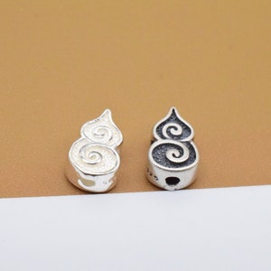 6 Sterling Silver Gourd Beads 2-Sided, 925 Silver Spiral Gourd Bead Spacer, Calabash Bead, Fortune Bead, Necklace Bead, Bracelet Bead