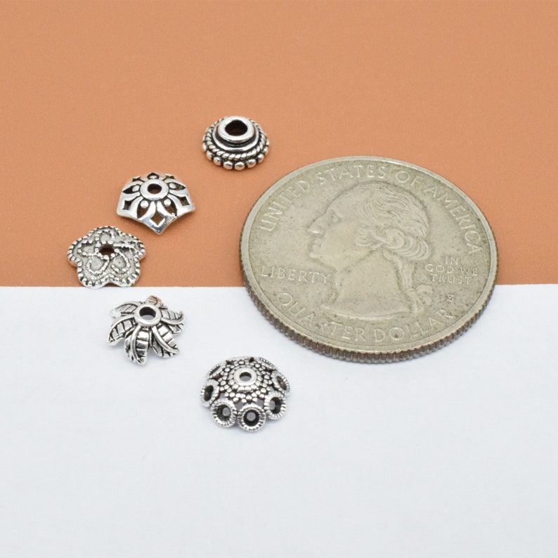 10 Sterling Silver Floral Bead Caps, 925 Silver Flower Bead Cap, Leaf Bead Cap, Daisy Bead Cap, Blossom Cap, Bead Spacer, Spacer Bead Cap image 2