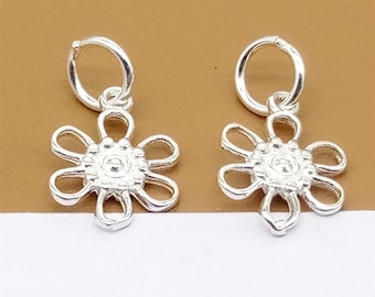 5 Sterling Silver Flower Charms, 925 Silver Sunflower Charms, Sun Flower Charm for Bracelet Necklace, Earring Charm