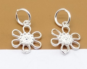 10 Sterling Silver Flower Charms, 925 Silver Sunflower Charms, Sun Flower Charm for Bracelet Necklace, Earring Charm