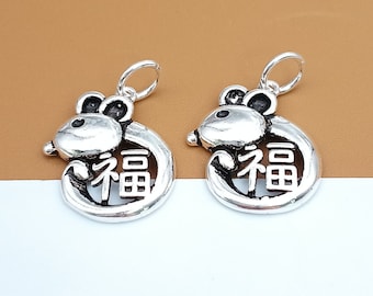 Sterling Silber Glück Maus Charm , 925 Silber Maus Charm , Glücksbringer, Ratte Charm, kleine Maus Anhänger, Armband Halskette Charm