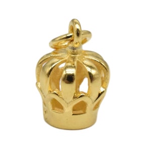 14K Gold Vermeil Style Crown Charm 3D, Royal Charm, Queen Charm, 14K Gold Plated over 925 Sterling Silver Crown Charm for Necklace Bracelet