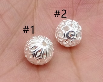 5 Sterling Silver Hollow Round Beads, Spiral Beads, Shiny Round Ball Beads, 925 Silver Ball Style Beads for Bracelet Necklace