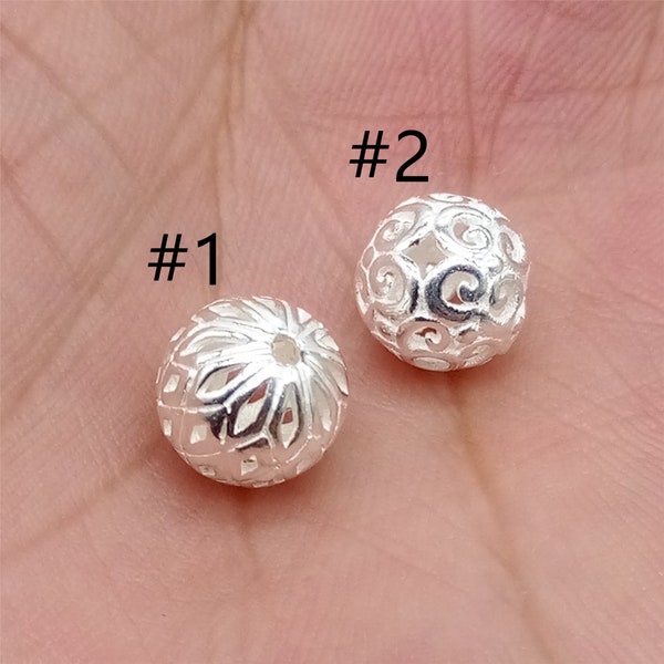 5 Sterling Silver Hollow Round Beads, Spiral Beads, Shiny Round Ball Beads, 925 Silver Ball Style Beads for Bracelet Necklace