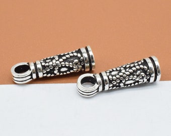 2 Sterling Silver Tribal Cord End Caps, 925 Silver Leather Cord End Cap with Loop, Cord Cap for Bracelet, Bracelet Connector