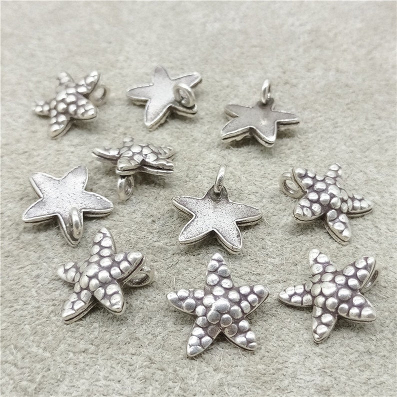4 Karen Hill Tribe Silver Starfish Charms for Sea Ocean Beach Bracelet Necklace