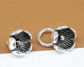 4 Sterling Silber kleine Blumen Charms, 925er Silber kleine Blumen Charms, Blumen Charms für Armband