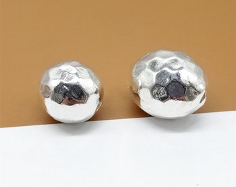 2 Sterling Silver Hammered Round Ball Beads, Oval Beads, 925 Silver Hammered Beads, Olive Beads, Bracelet Bead, Necklace Bead