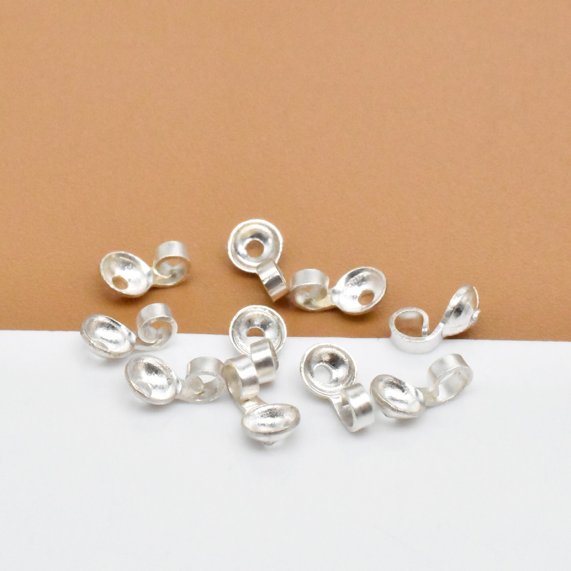 40 Sterling Silver Crimp End Tips 925 Silver Crimp Ends Cord Etsy