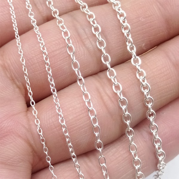 Sterling zilveren ronde kabel ketting, bulk kabel ketting, onvoltooide kabel ketting, 925 zilveren kabel ketting 1,1 mm 1,4 mm 2,1 mm 2,3 mm 2,5 mm beeldmateriaal