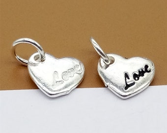 5 Sterling Silver Love Charms, Heart Charms, Love Heart Charms, Valentines Charms, 925 Silver Love Charms