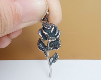 Sterling Silver Rose Charm, 925 Silver Rose Flower Charm, Blossom Charm, Floral Charm, Kleine Rose Hanger, Ketting Charme, Rose Sieraden