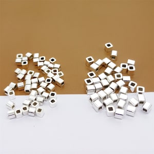 40 perline cubiche piccole in argento sterling da 2 mm a 4 mm, perline cubiche in argento 925, perline di semi, perline quadrate, perline per braccialetti, perline per collane, creazione di gioielli