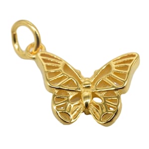 14K Gold Vermeil Style Butterfly Charm, Butterfly Pendant, 14K Gold Plated over 925 Sterling Silver Butterfly Charm, Necklace Charm