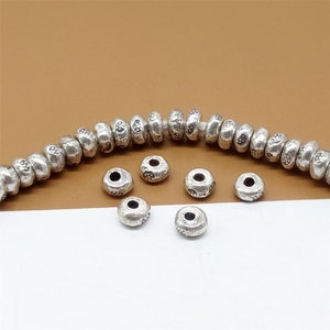 15 Karen Hill Tribe Silver Imprint Beads 3.5mm 5mm, Flower Imprint Bead, Spacer Bead,  Higher Silver Content than Sterling Silver