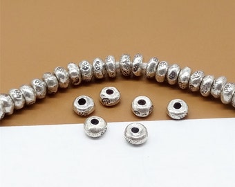 15 Karen Hill Tribe Silver Imprint Beads 3.5mm 5mm, Flower Imprint Bead, Spacer Bead,  Higher Silver Content than Sterling Silver