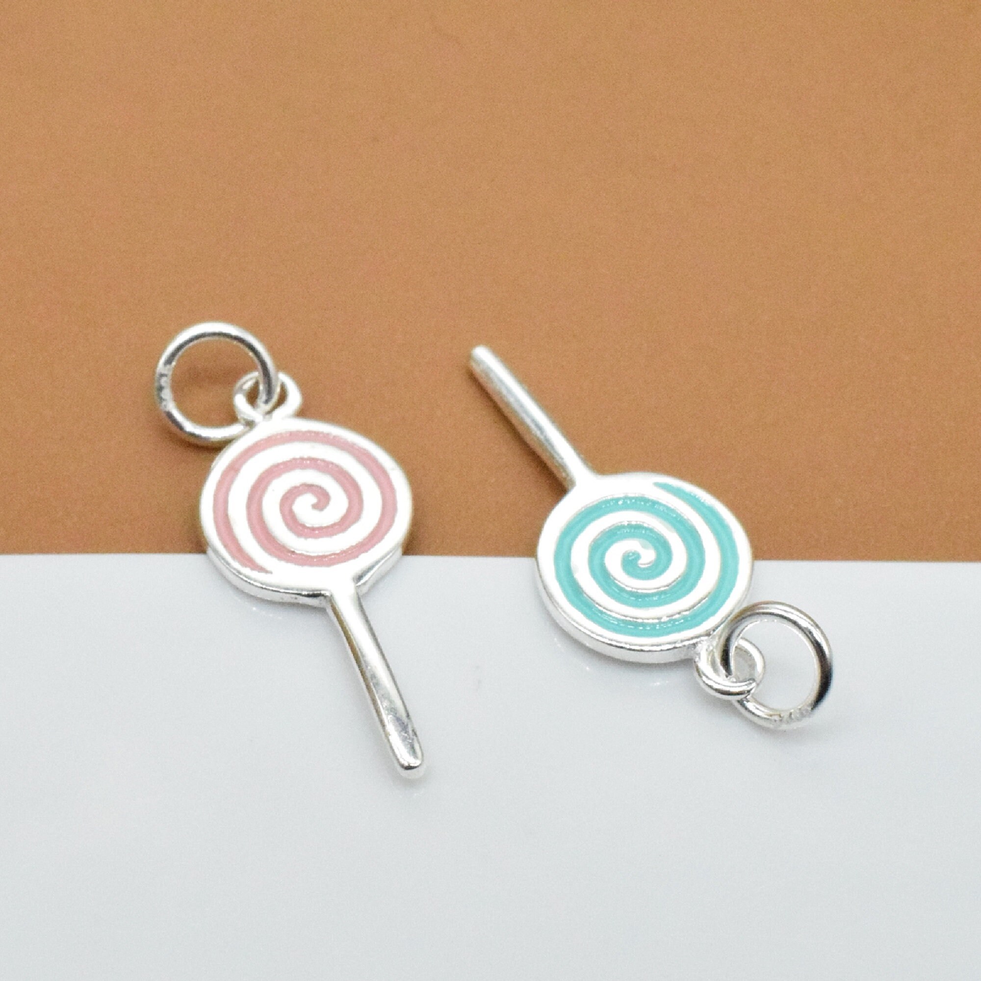 925 Sterling Silver Lollipop Charms Enameled, 925 Silver Lollipop