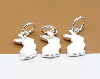 2 dijes de conejo de plata de ley, dijes de conejito, dijes de conejo de plata 925, dije de animal, dije para pulsera, dije para collar